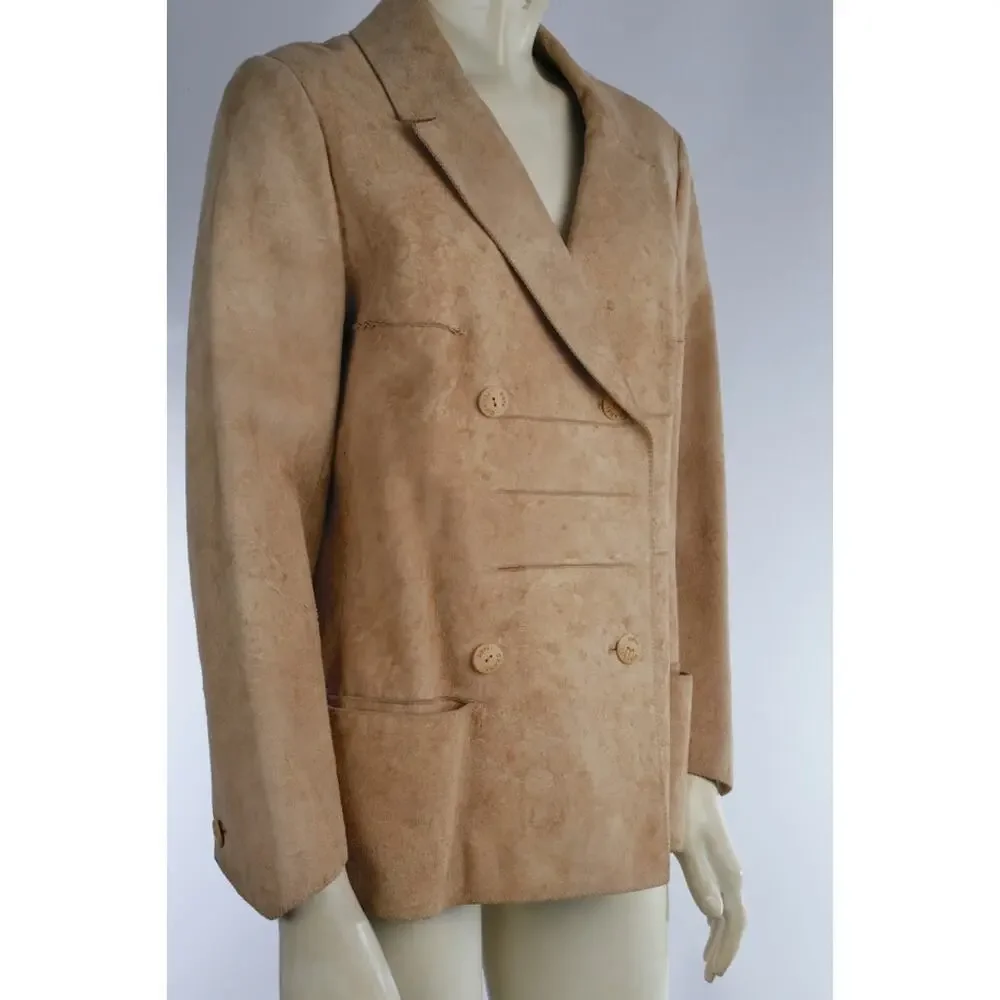CHANEL Identification 00C Vintage Suede Leather Double Breasted Blazer Jacket 40